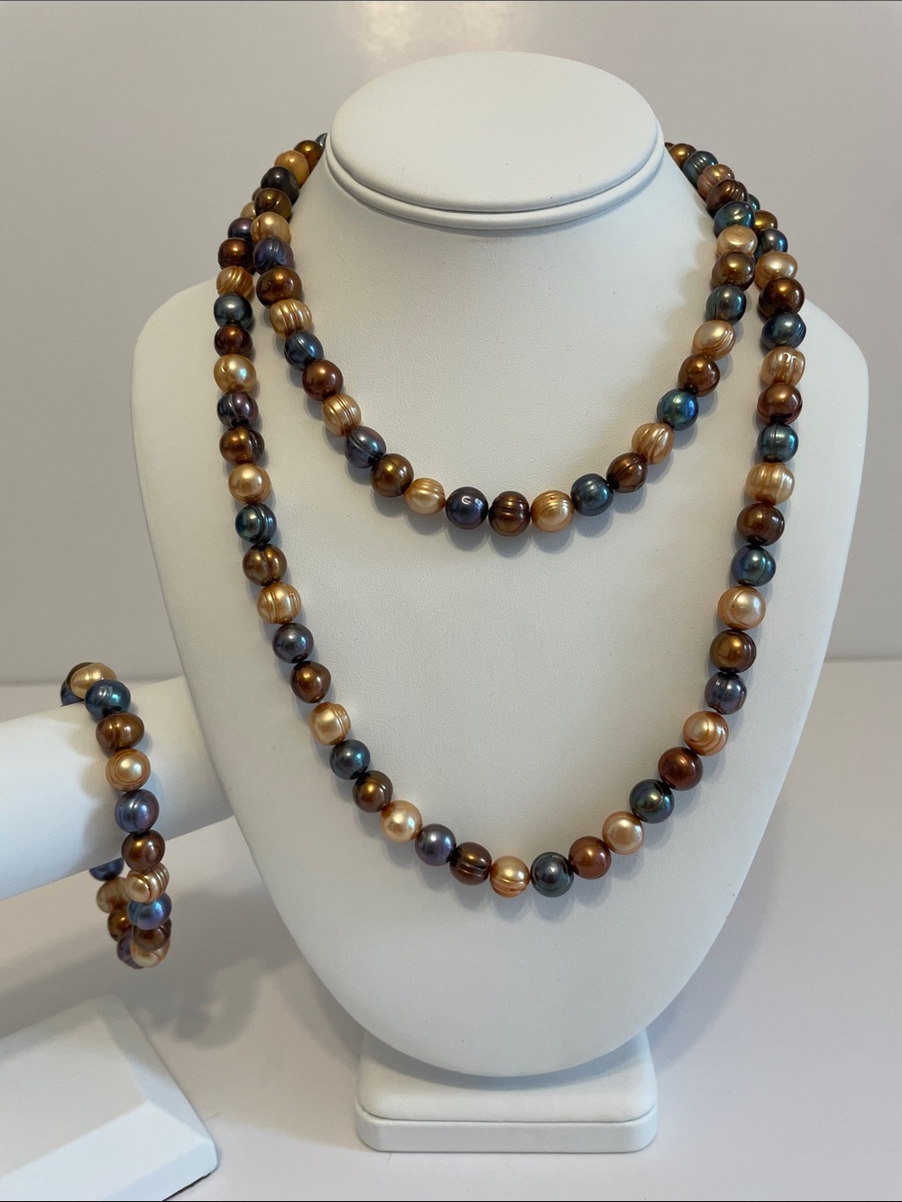 Endless Strand Multi-Colour Freshwater Pearl Necklace And Stretch Bracelet Set